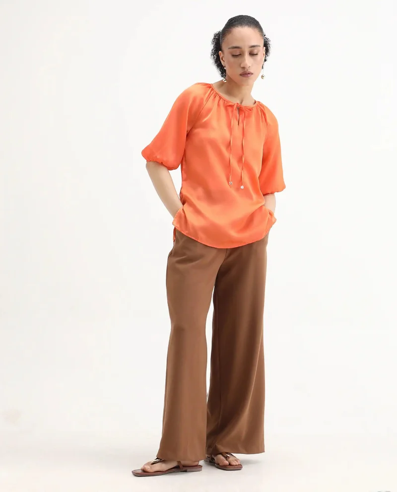 Rareism Women's Whimsical Elegance: Balloon Sleeve Top