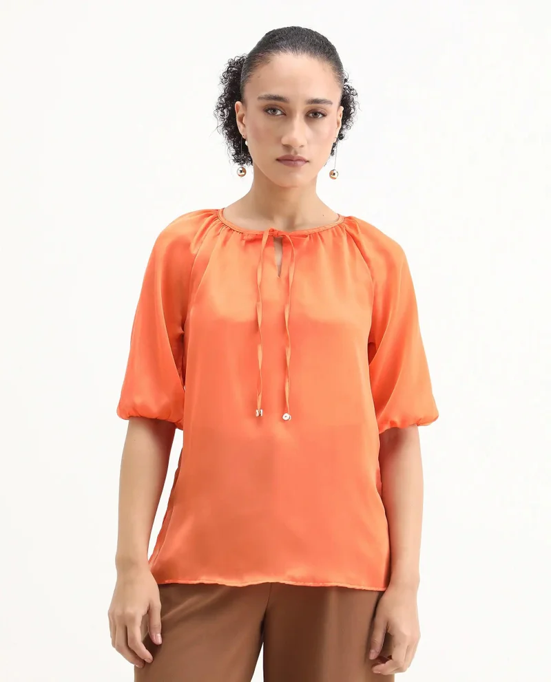 Rareism Women's Whimsical Elegance: Balloon Sleeve Top