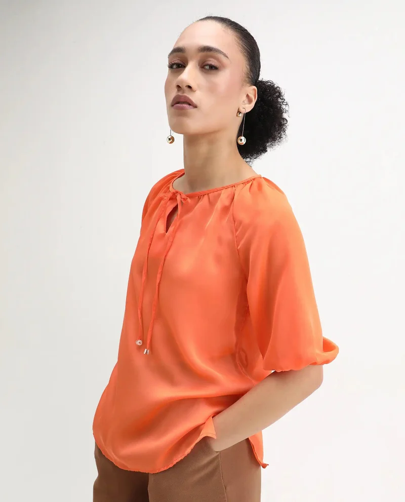 Rareism Women's Whimsical Elegance: Balloon Sleeve Top
