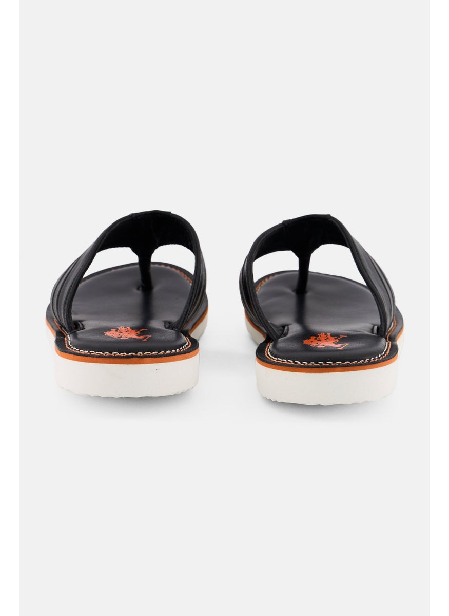 Men Leather Slip On Slippers, Black