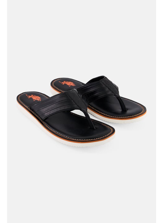 Men Leather Slip On Slippers, Black