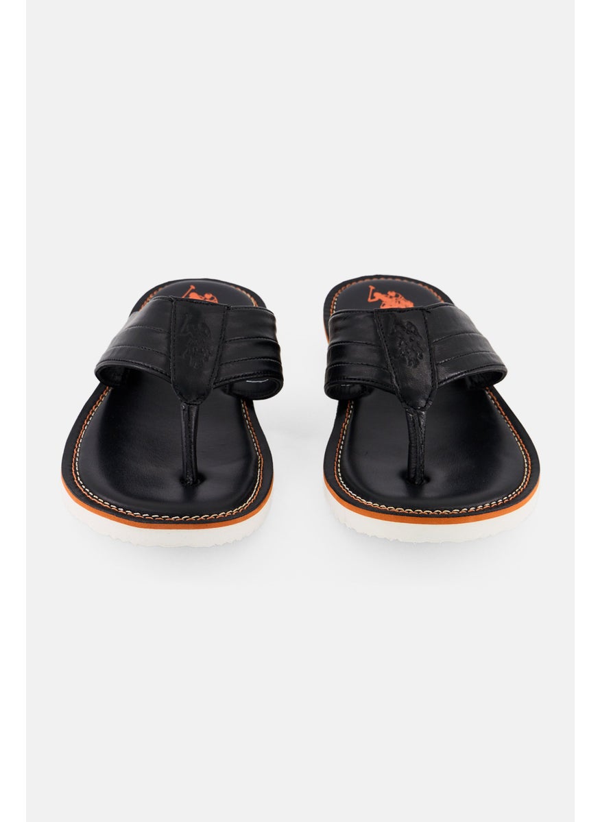 Men Leather Slip On Slippers, Black