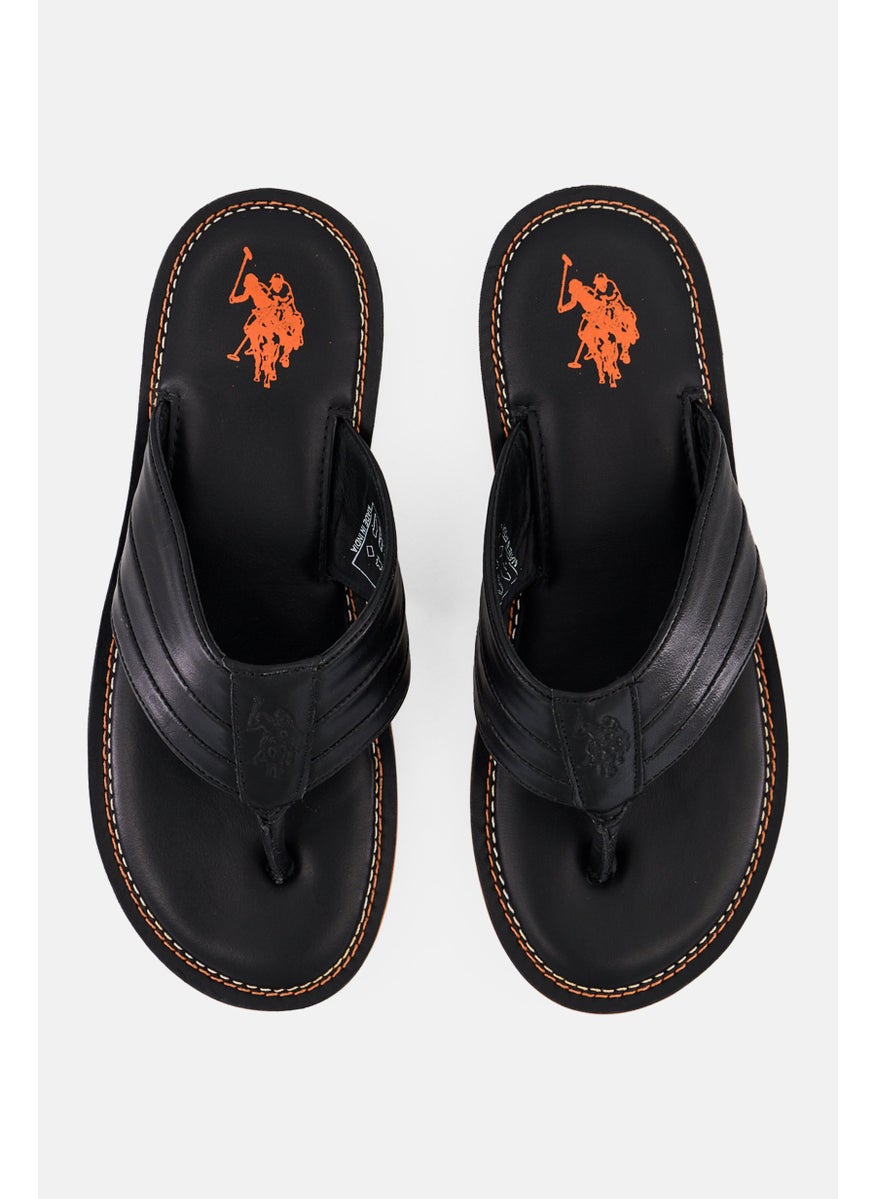Men Leather Slip On Slippers, Black