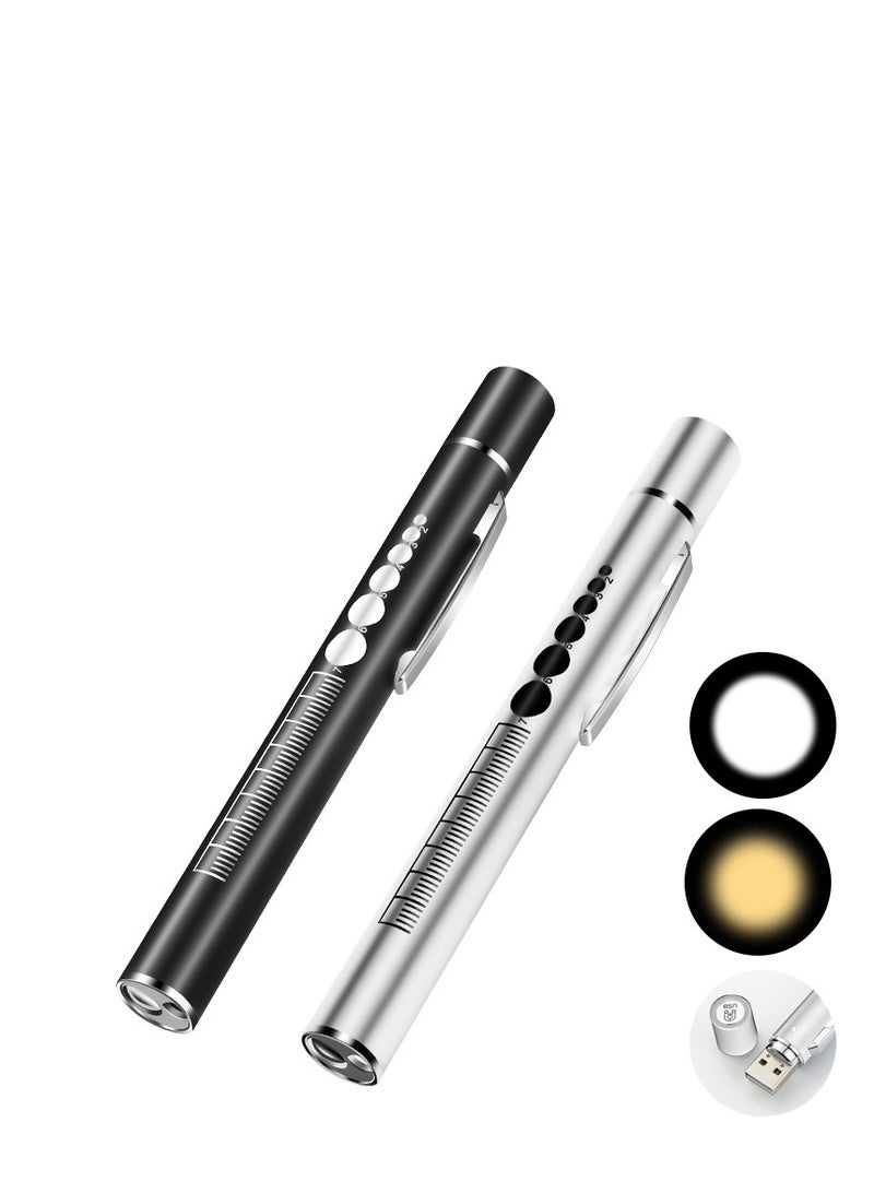 Y&D Pen Light, Diagnostic Medical Penlight,Reusable LED Penlight,for Students Doctors Nurses with 2 Light Sources, USB Rechargeable, Extra Warm Bulb, Pocket Clip (2 Pieces)  - Image 1