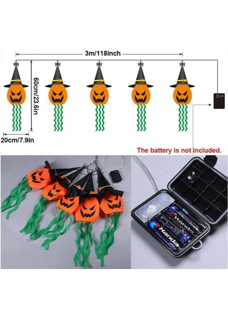 Lights, Battery Operated 5 Pumpkin Led String Lights  Decorations, Hanging Glowing Witch Hat String Lightsfor Outdoor, Indoor, Yard, Tree, Party - Image 3