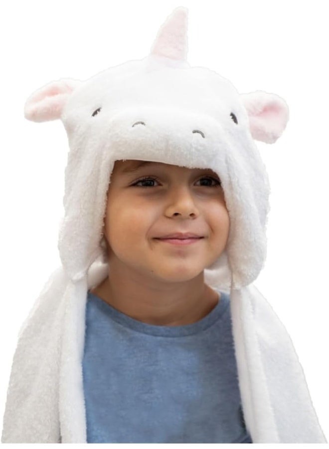 Adora Adora Blanket Hoodie for Kids 3 ft Long Glow in the Dark Soft Wearable Animal Blankets for Girls and Boys - Snuggle & Glow - White Unicorn  - Image 1
