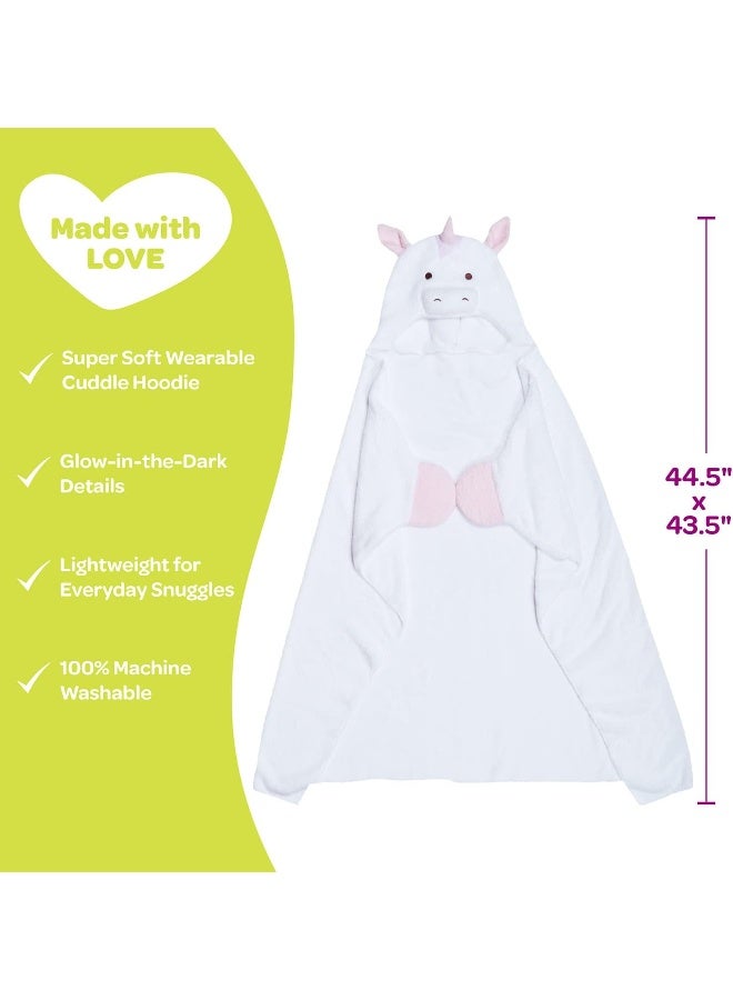 Adora Adora Blanket Hoodie for Kids 3 ft Long Glow in the Dark Soft Wearable Animal Blankets for Girls and Boys - Snuggle & Glow - White Unicorn  - Image 4