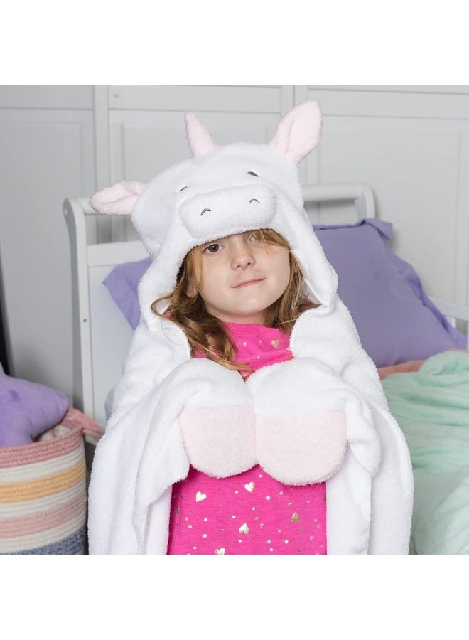 Adora Adora Blanket Hoodie for Kids 3 ft Long Glow in the Dark Soft Wearable Animal Blankets for Girls and Boys - Snuggle & Glow - White Unicorn  - Image 5
