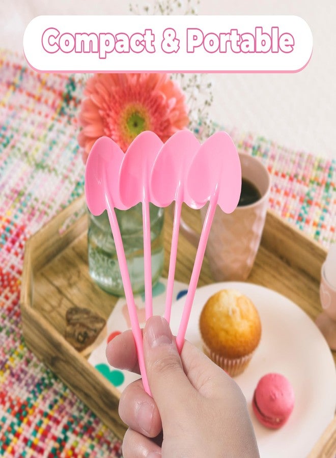 VEIREN 100 Pieces Disposable Plastic Spoons Mini Love Heart Shape Individually Wrapped Sampling Tasting Serving Dessert Spoon for Cake Ice Cream Jelly Pudding Yogurt Home Birthday Party Favor, Pink - Image 4