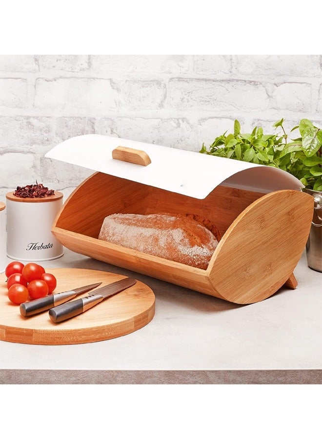 إيه تي إم صندوق خبز من الخيزران مع غطاء قابل لللف - تخزين أنيق للمطبخ - 35x26x17 سم - Image 2