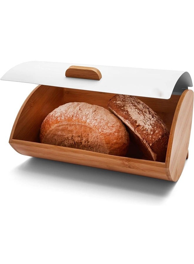 إيه تي إم صندوق خبز من الخيزران مع غطاء قابل لللف - تخزين أنيق للمطبخ - 35x26x17 سم - Image 3