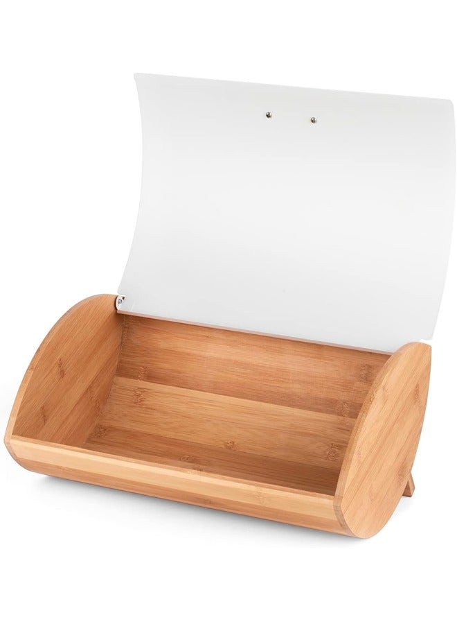 إيه تي إم صندوق خبز من الخيزران مع غطاء قابل لللف - تخزين أنيق للمطبخ - 35x26x17 سم - Image 5