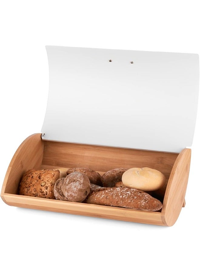 إيه تي إم صندوق خبز من الخيزران مع غطاء قابل لللف - تخزين أنيق للمطبخ - 35x26x17 سم - Image 4