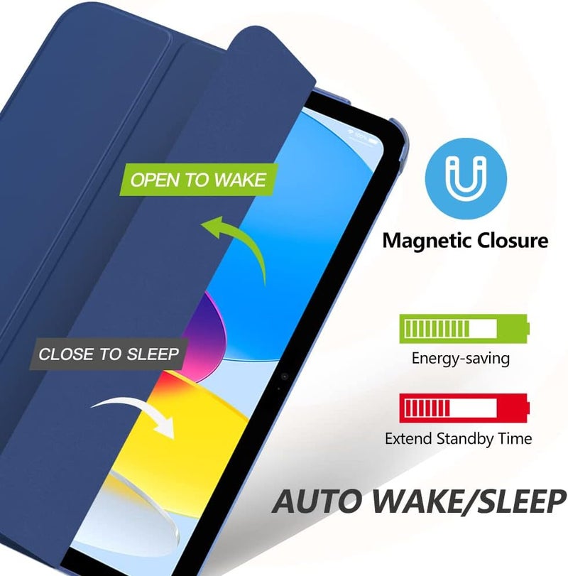 MoKo Case For Ipad A16 11Th Generation 11 Inch 2025, Ipad 10Th Generation 10.9 Inch 2022, Slim Stand Protective Cover With Hard Pc Translucent Back Shell Cover, Support Touch Id, Navy Blue - Image 4