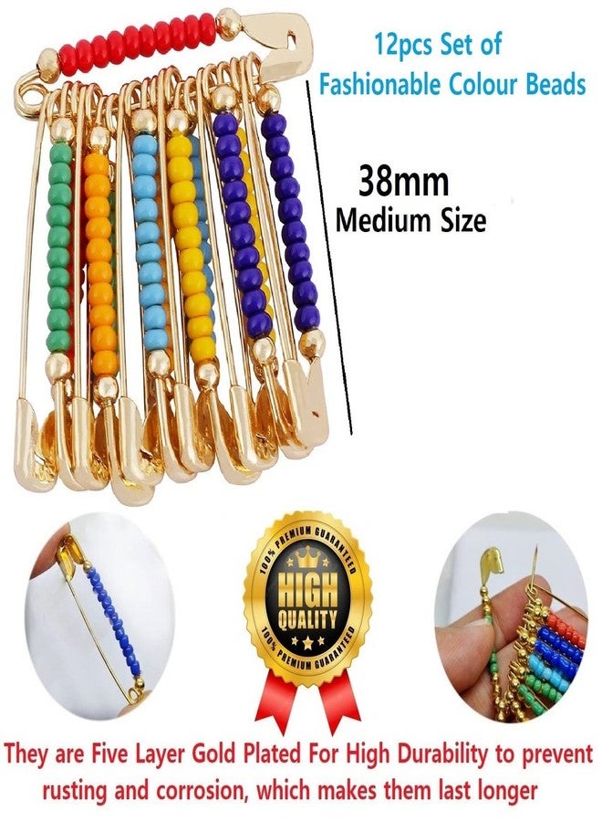 Vama Fashions Multi colour Beads Saree plates Dupatta Chunri scarfs Safety Saree Pin for Girls & Women - Image 4