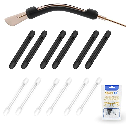 SMARTTOP Silicone Eyeglasses Temple Tips Sleeve Retainer, Anti-Slip Elastic Glasses Ear Grip Comfort Eyeglasses Retainers Behind The Ears for Reading Glasses Sunglasses(black&white) - Image 1