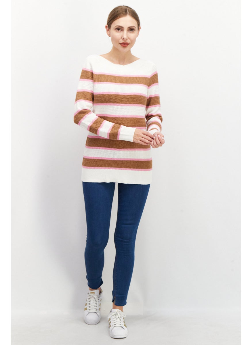 Women Round Neck Stripe Sweater, White - pzsku/ZC3E28B743C381569EE3FZ/45/_/1726109379/f7db134c-f015-426b-aa55-a16cf320d490