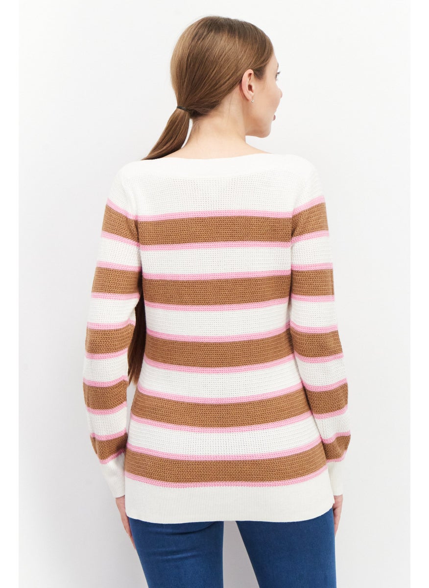 Women Round Neck Stripe Sweater, White - pzsku/ZC3E28B743C381569EE3FZ/45/_/1737295900/aad09ceb-2f78-4d53-ab66-2476f6b5c639