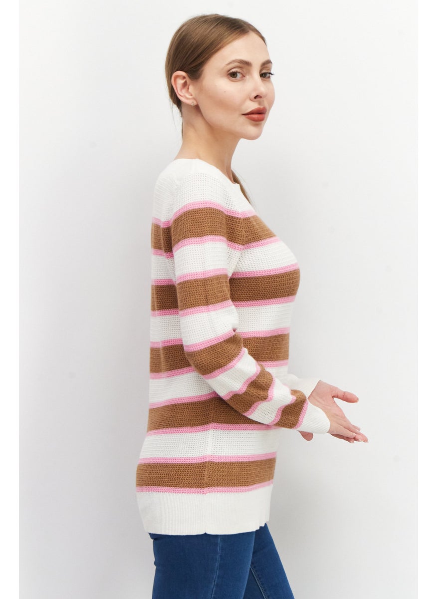 Women Round Neck Stripe Sweater, White - pzsku/ZC3E28B743C381569EE3FZ/45/_/1737295922/8cedfa16-6146-4e01-a955-999b09f33ce9