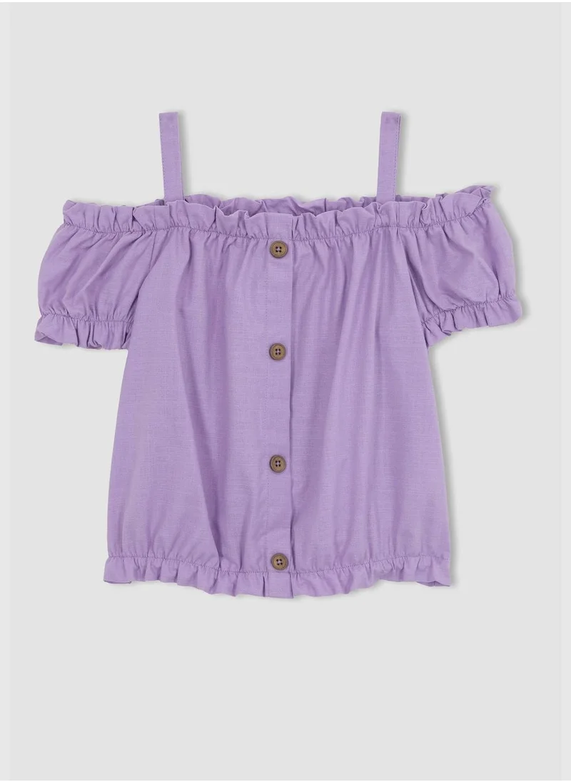 ديفاكتو Regular Fit Short Sleeve Frilled Blouse