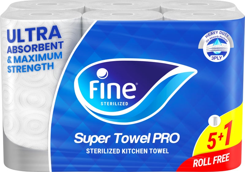 Fine Kitchen Tissues Paper Super Towel Pro, 3 ply 6 rolls - Image 1