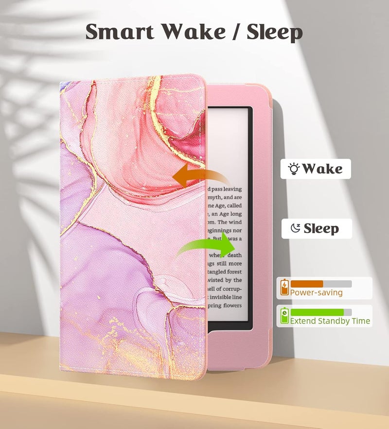 MoKo Case for 7"/6.8" Kindle Paperwhite(12th/11th Gen-2024/2021) & Colorsoft Signature Edition,Slim PU Shell Cover Case with Auto-Wake/Sleep,Not for kobo Aura 2/Remarkable, Light Pink Gold Marble - Image 5