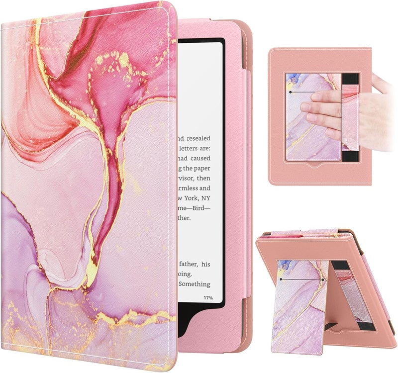 MoKo Case for 7"/6.8" Kindle Paperwhite(12th/11th Gen-2024/2021) & Colorsoft Signature Edition,Slim PU Shell Cover Case with Auto-Wake/Sleep,Not for kobo Aura 2/Remarkable, Light Pink Gold Marble - Image 1