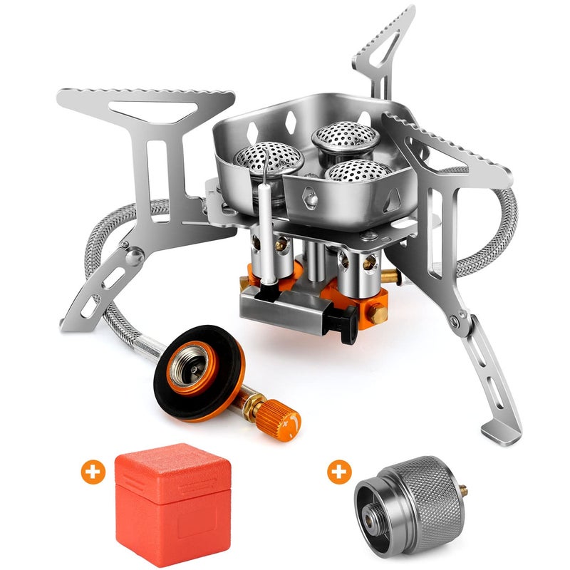 Odoland 6800W Windproof Camp Stove Camping Gas Stove with Fuel Canister Adapter, Piezo Ignition, Carry Case, Portable Collapsible Stove Burner for Outdoor Backpacking Hiking and Picnic - Image 1