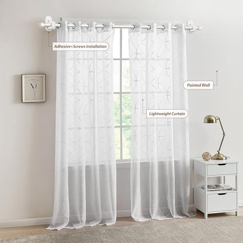 HOTOZON Curtain Rods No Drilling 32 to 58 Inch, HOTOZON 5/8 Inches No Drill Curtain Rods for Windows 40 to 54 Inches(3.2-4.5 ft), Renter Friendly Adjustable Small Drapery Rod for Lightweight Curtains, White - Image 2