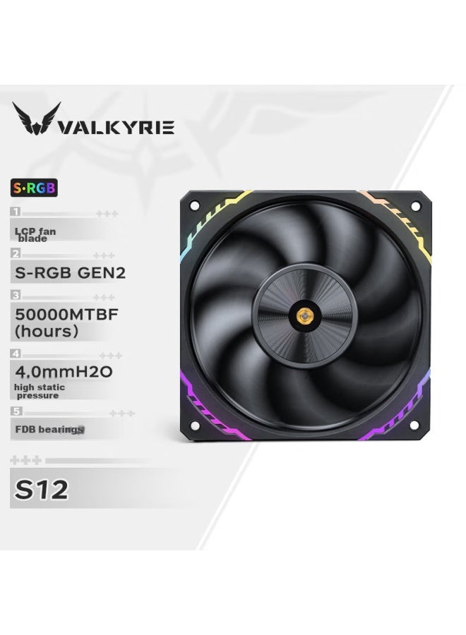Valkyrie S12 Vk Fdb Bearing, Lcp Fan Blades, Secondary Dynamic Balance, 2150rpm, 12cm Case Fan, 4pin Pwm, Argb Lighting Effects - Image 1