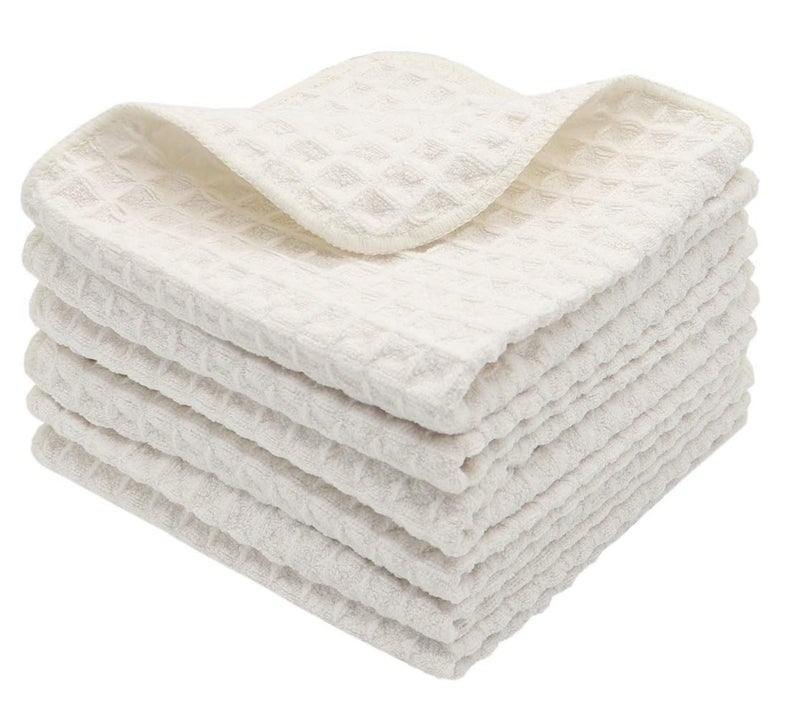 VeraSong Microfiber Kitchen Cleaning Cloth Thick Dish Rags Waffle Weave Washcloths Dish Cloths Ultra Absorbent Odor Free 12inch X 12inch 6 Pack Beige