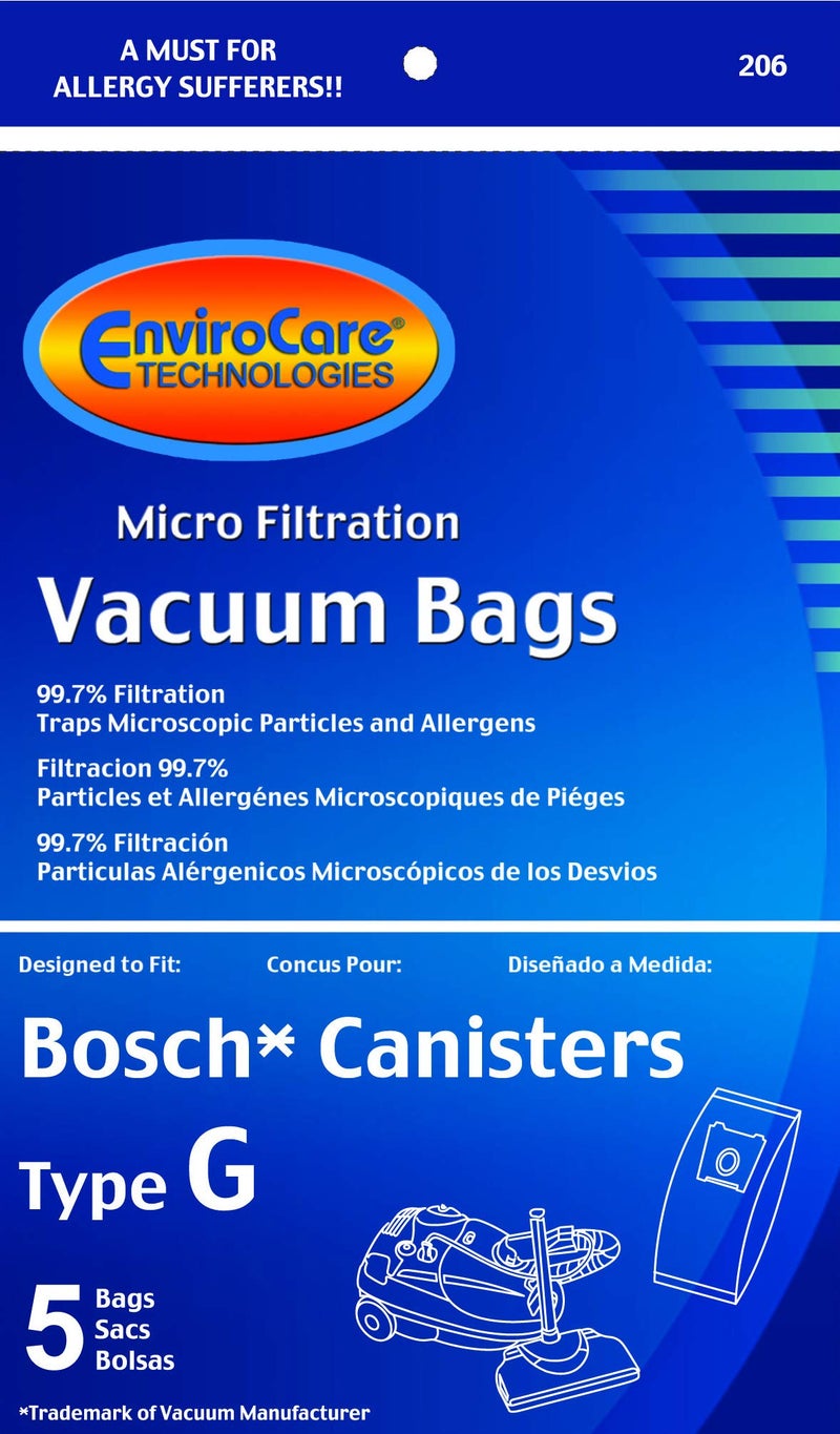 EnviroCare Replacement Micro Filtration Vacuum Cleaner Dust Bags Designed to Fit Bosch Type G Compact Series and Formula Series Canisters. 5 Pack - Image 2