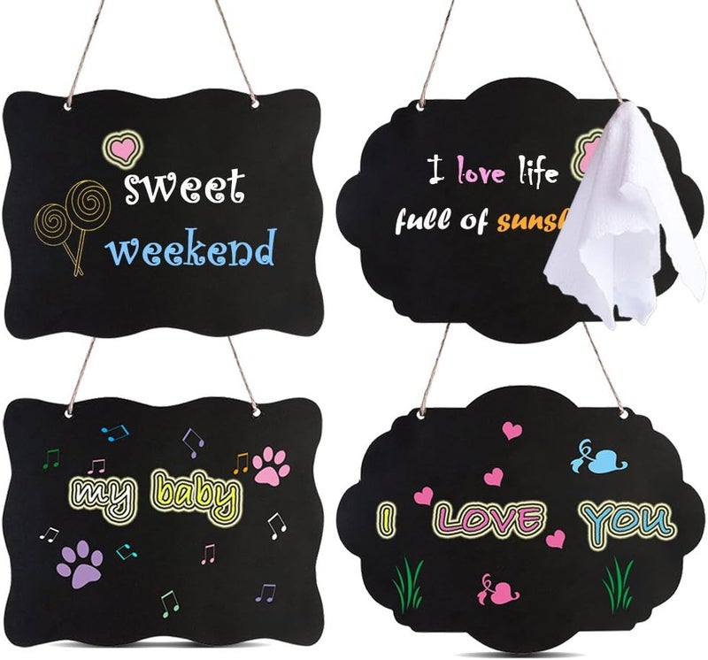 AUSTOR Chalkboard Sign 8x10 Inch Double Sided Erasable Message Board with Hanging Strings, 2 Shapes x 2, 4 Pack - Image 1