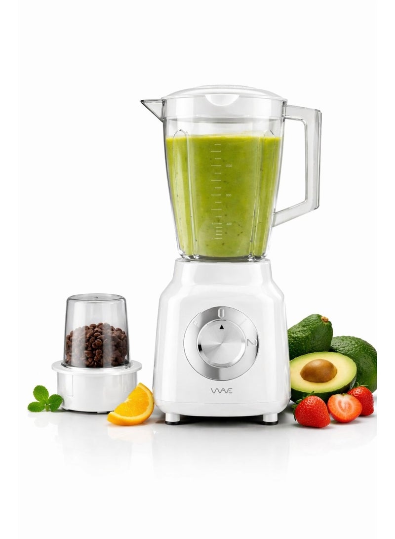 2-in-1 Blender & Grinder 1.5L – Powerful 6 Stainless Steel Blades, 2 Speed Control, Multipurpose Smoothie Maker & Food Grinder, 1year warranty White