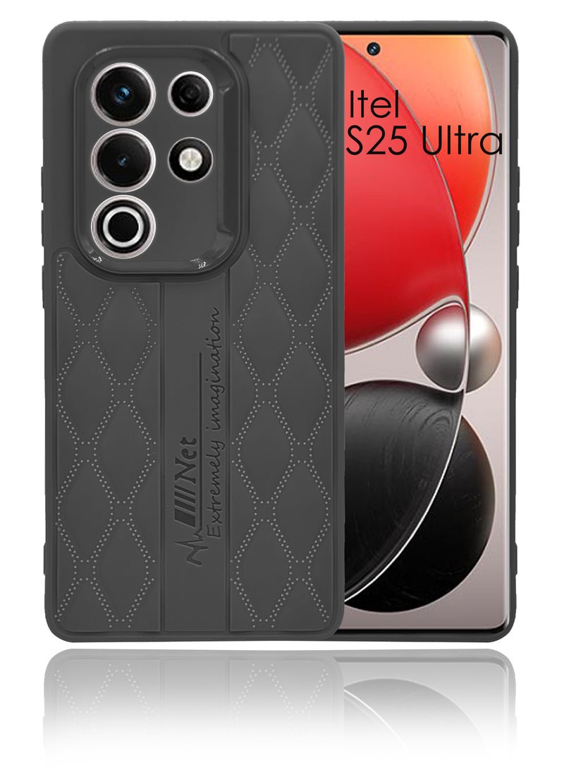 Design Printed Back Cover for itel S25 Ultra with Raised Lips for Camera  Screen Protection - Shockproof Design - Stylish Back Cover Case - Black - Image 1