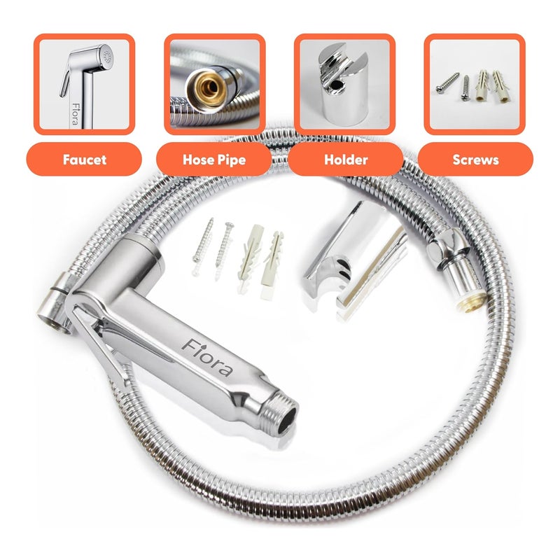 FIORA Bathroom ABS Square Health Faucet with SS304 Grade 10 Meter Hose Pipe Wall Hook Health Faucet Set for Bathroom Jet Spray for Toilet Chrome Finish 1 Year Warranty - Image 4