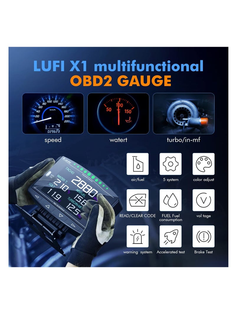 Generic Lufi X1 Obd2 Gauge Display,Boost Gauge,Speedometer,Water Temperature Meter,Multi-ECU Data Combination Cluster  - Image 2
