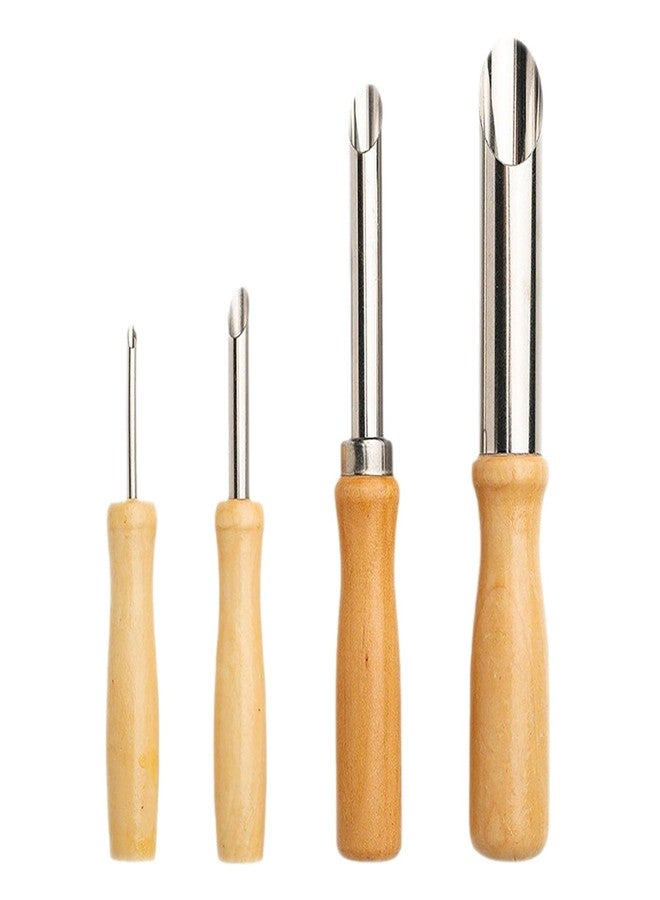 YYaaloa 4 Pack Stainless Steel Circular Clay Hole Cutters for Pottery and Sculpture 4 Sizes Wood Handle Hole Cutter Drilling DIY Clay Modeling (Wood Handle 4 Pack) - Image 1