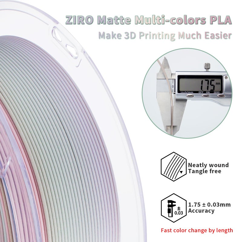 ZIRO Fast Color Changing PLA Filament, 1.75mm Color Gradient Material, Matte Rainbow PLA Filaments, Dimensional Accuracy +/- 0.03mm, fit Most 3D Printer, No Shiny Surface, 1kg/2.2lbs, Morandi - Image 4