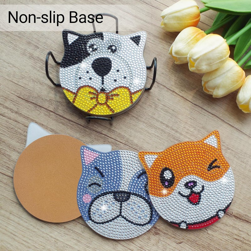 Vcekract Diamond Painting Coasters Kits, 6 Pices Dog Diamond Art Coasters with Holder, Crafts Kits for DIY Coasters, Diamond Art Kits for Adults - Image 2