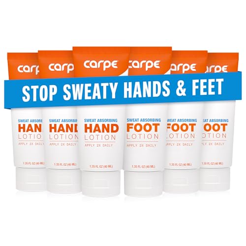 Carpe Sweat Absorbing Hand and Foot Lotion Bundle 3 Hand and 3 Foot Tubes Stop Sweaty Hands and Sweaty Smelly Feet DermatologistRecommended