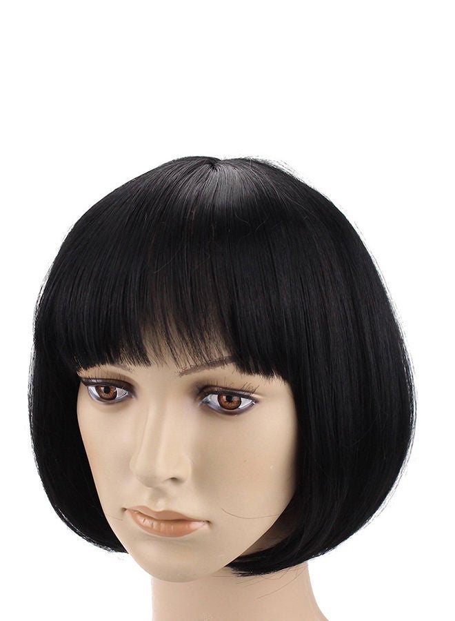 NIBEMINENT 11-Inch Straight Flat Bang Bob Black Short Synthetic Cosplay Hair Wig - Image 2
