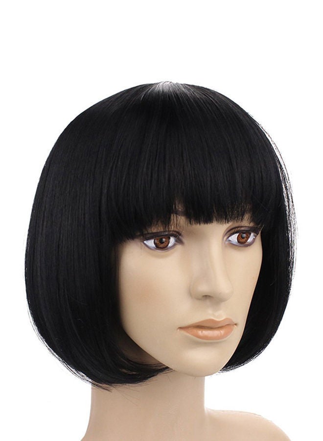 NIBEMINENT 11-Inch Straight Flat Bang Bob Black Short Synthetic Cosplay Hair Wig - Image 1
