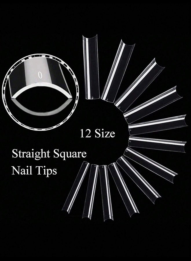 240PCS No C Curve Clear Nail Tips For Acrylic Nails Professional, 3XL Extra Long, Removable 12 Sizes Half Cover Straight Tapered Square French  Nail Tips For Nail Salons Home DIY Ideal Gifts - Image 3