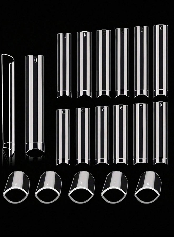 240PCS No C Curve Clear Nail Tips For Acrylic Nails Professional, 3XL Extra Long, Removable 12 Sizes Half Cover Straight Tapered Square French  Nail Tips For Nail Salons Home DIY Ideal Gifts - Image 2