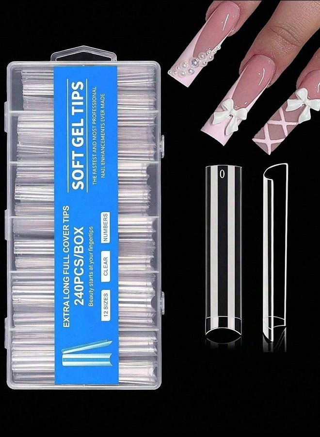 240PCS No C Curve Clear Nail Tips For Acrylic Nails Professional, 3XL Extra Long, Removable 12 Sizes Half Cover Straight Tapered Square French  Nail Tips For Nail Salons Home DIY Ideal Gifts - Image 1