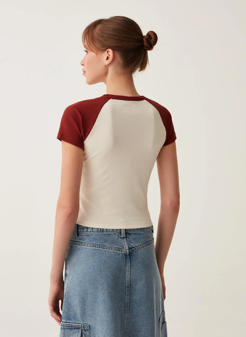Ovs Ribbed T-Shirt With Raglan Sleeves