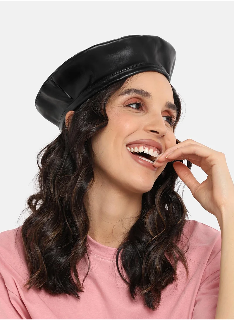 Haute Sauce Flat Grain Beret Hat - Black