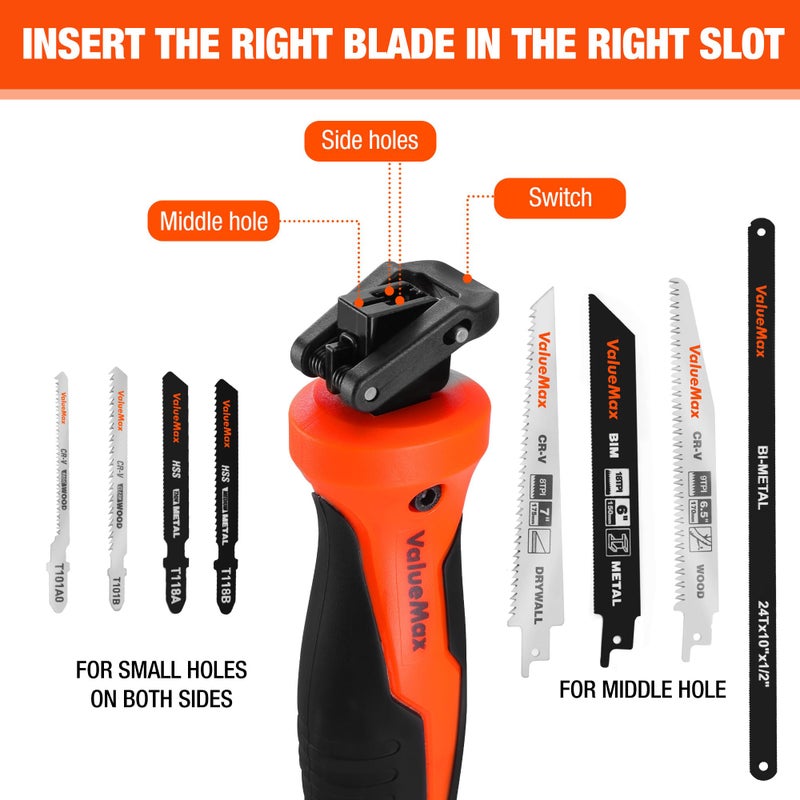 Valuemax 8-In-1 Multi-Blades Hand Saw, Quick-Change Mechanism Hacksaws with TPR Handle, Drywall/Jab/Pumpkin Carving Saw, CRV & Bimetal Blades, Handsaws for Wood, Metal, Plastic and Plywood - Image 3