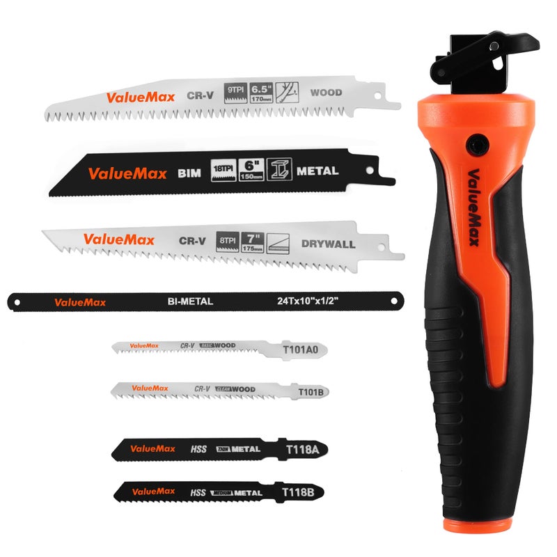 Valuemax 8-In-1 Multi-Blades Hand Saw, Quick-Change Mechanism Hacksaws with TPR Handle, Drywall/Jab/Pumpkin Carving Saw, CRV & Bimetal Blades, Handsaws for Wood, Metal, Plastic and Plywood - Image 1